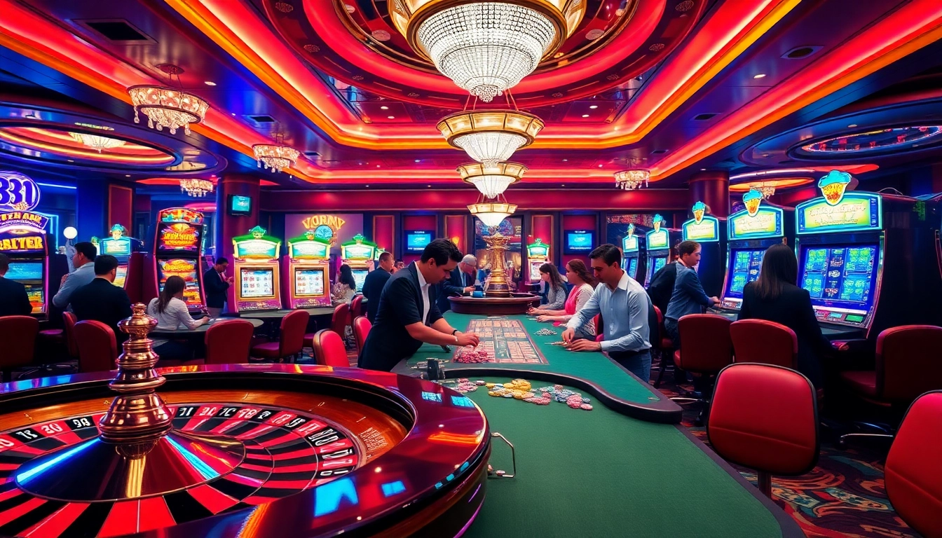 Gambling excitement at a stunning casino featuring 88xx-themed roulette and poker games.