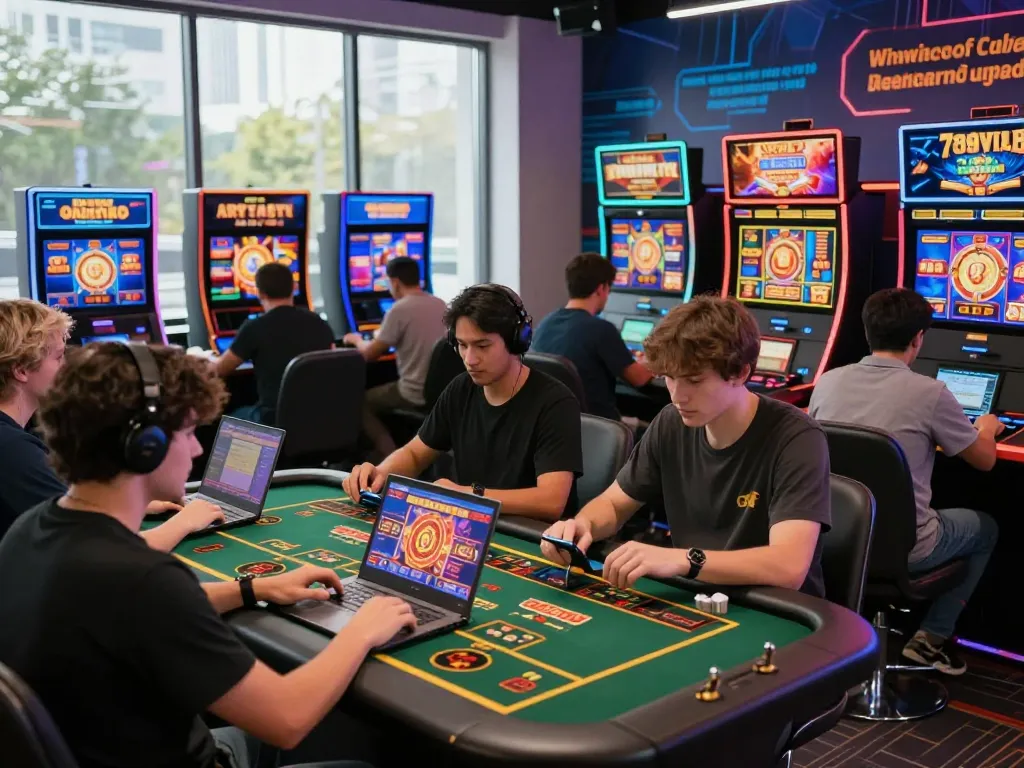 Diverse players enjoying casino games at 789club, showcasing excitement and vibrant graphics in an engaging online gaming atmosphere.