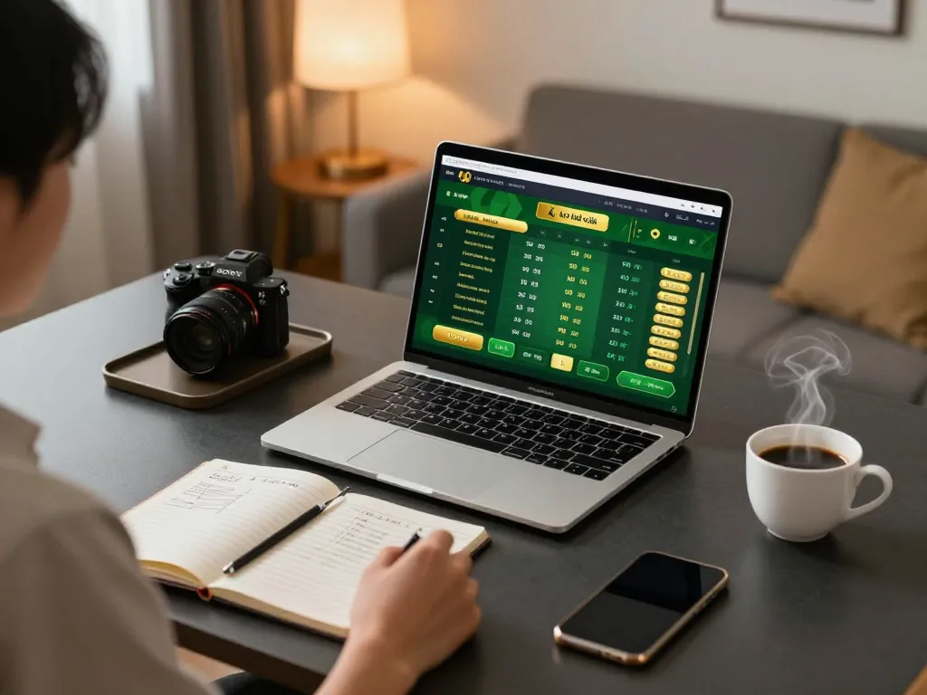 Engaging scene of kèo nhà cái sports betting on a laptop, showcasing live odds and strategic notes.