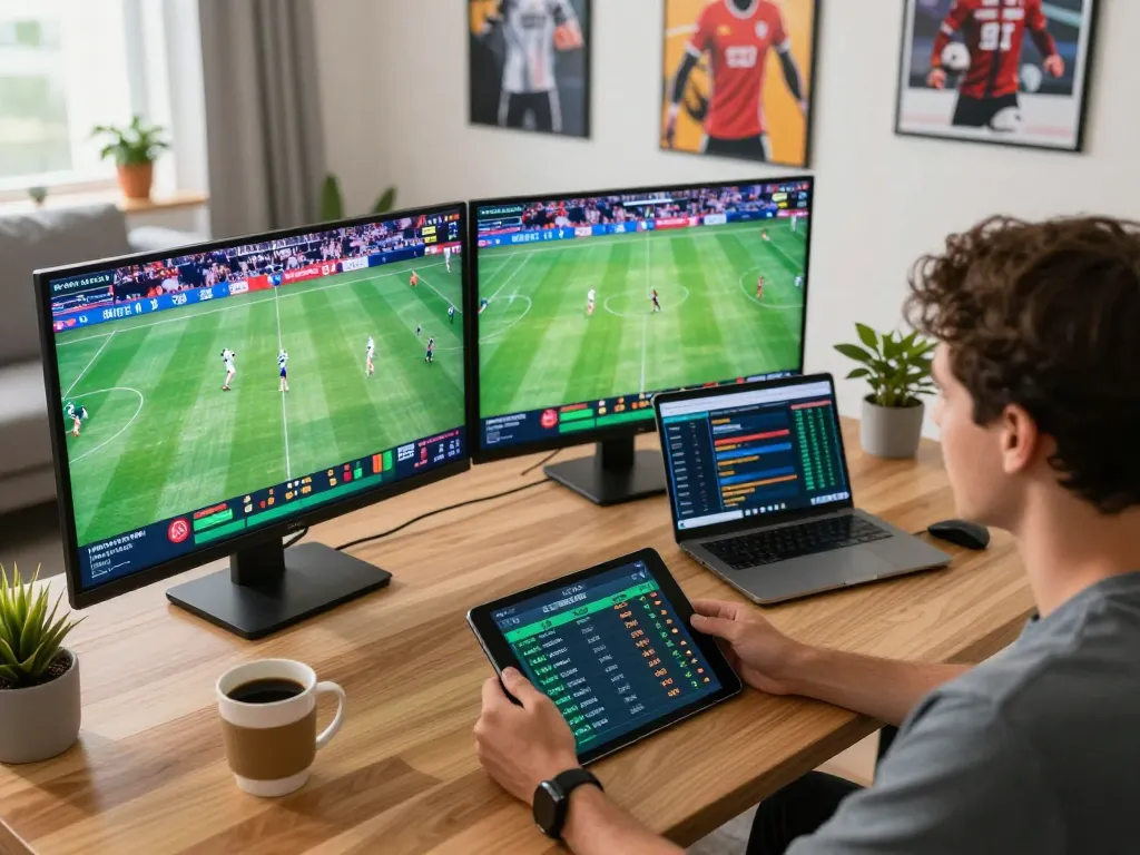 Betting on sports through 23win's engaging app on a tablet at home.
