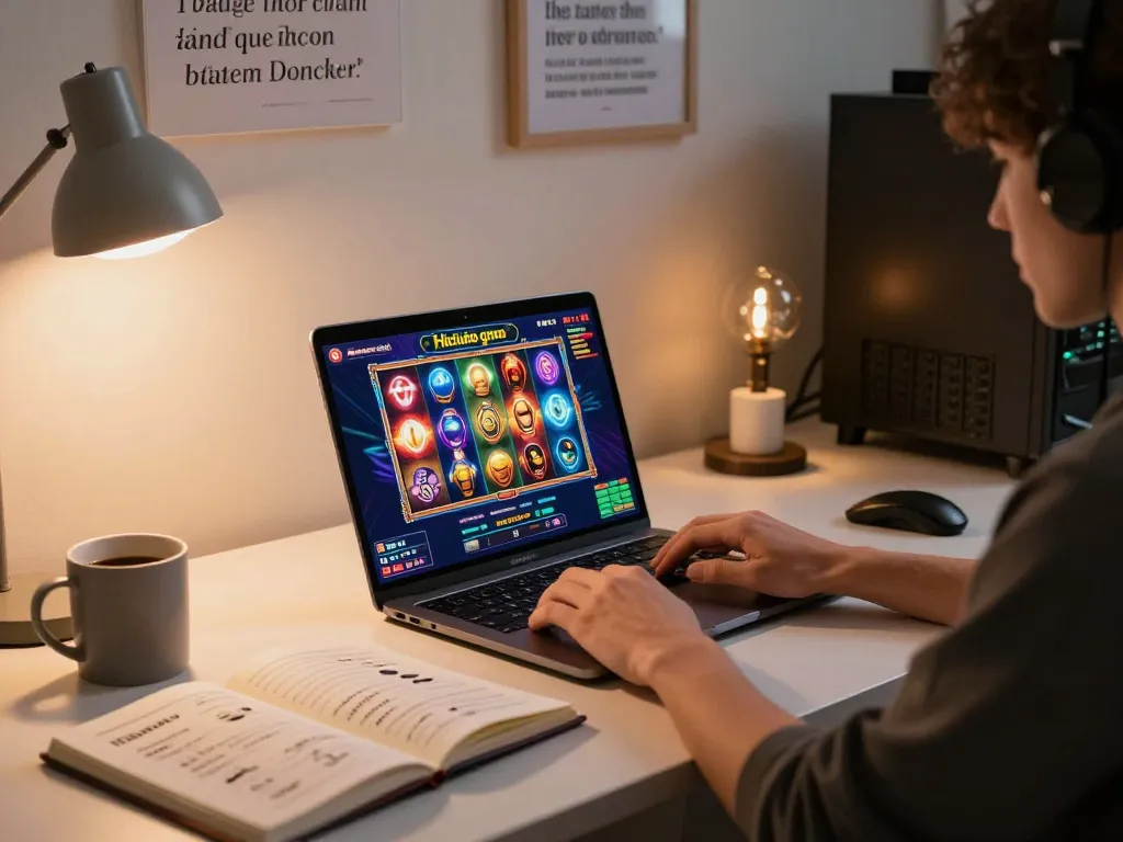 Engaged player enjoying Hitclub cổng game on their laptop while strategizing.