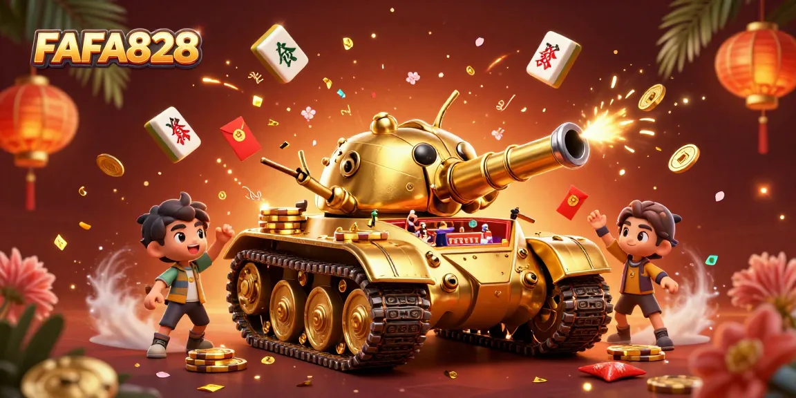Engaging FAFA828 gaming scene featuring a golden beetle casino tank amidst festive decor.