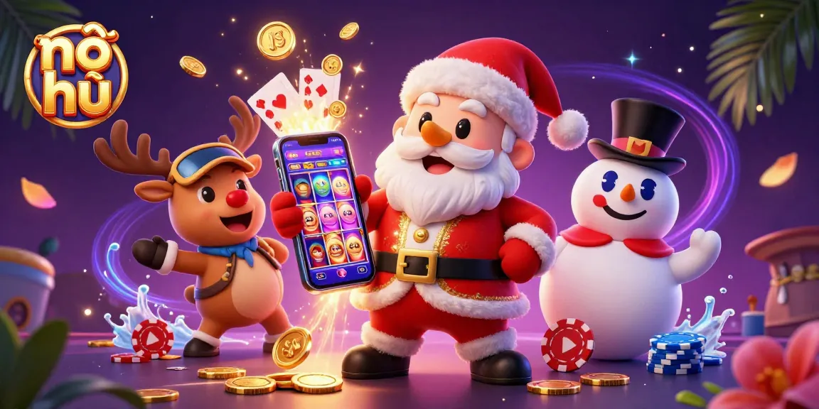 Experience nổ hũ excitement with Santa, his reindeer, and snowman at the casino.