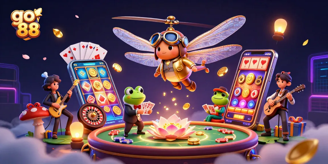 Engage with go 88 at a lively lily pad casino featuring vibrant characters and captivating games.
