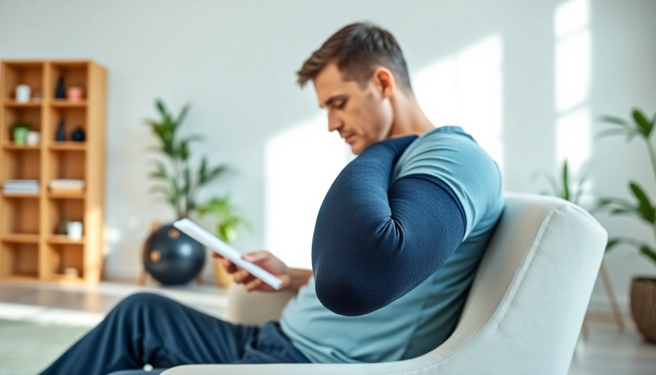 Best elbow compression sleeve for bursitis worn by a person during light activity, showcasing comfort and support.
