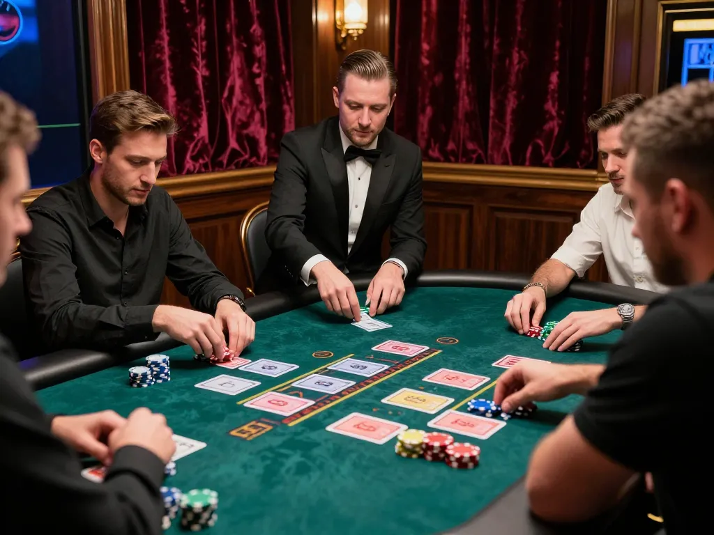 Players enjoying blackjack at a luxurious table on 789win1, showcasing strategic gameplay.