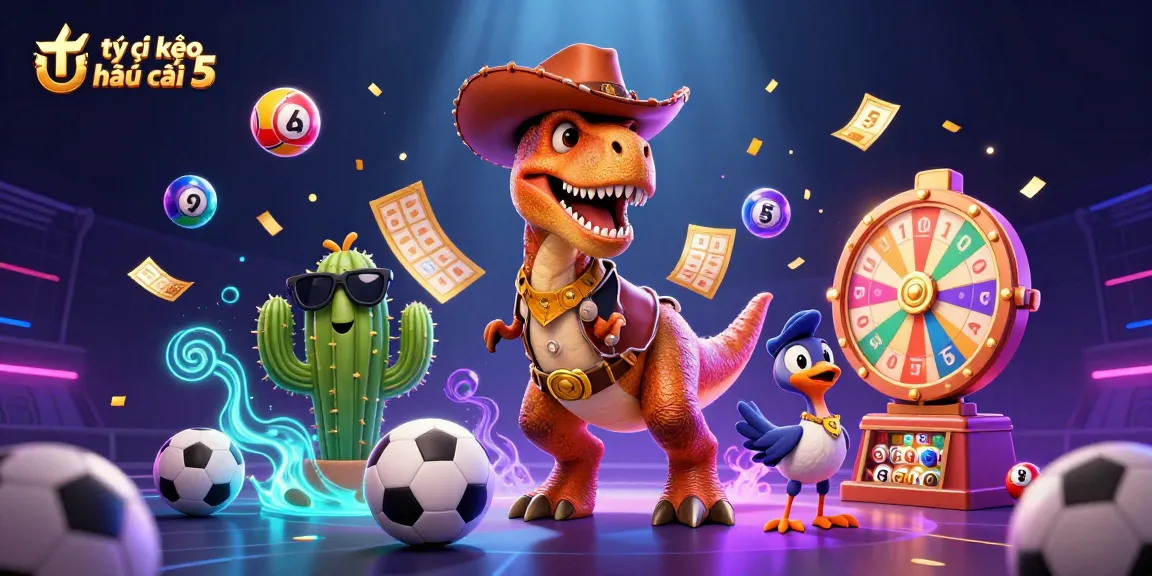 Engage with tỷ lệ kèo nhà cái 5 in this colorful, dynamic betting scene featuring sports elements.