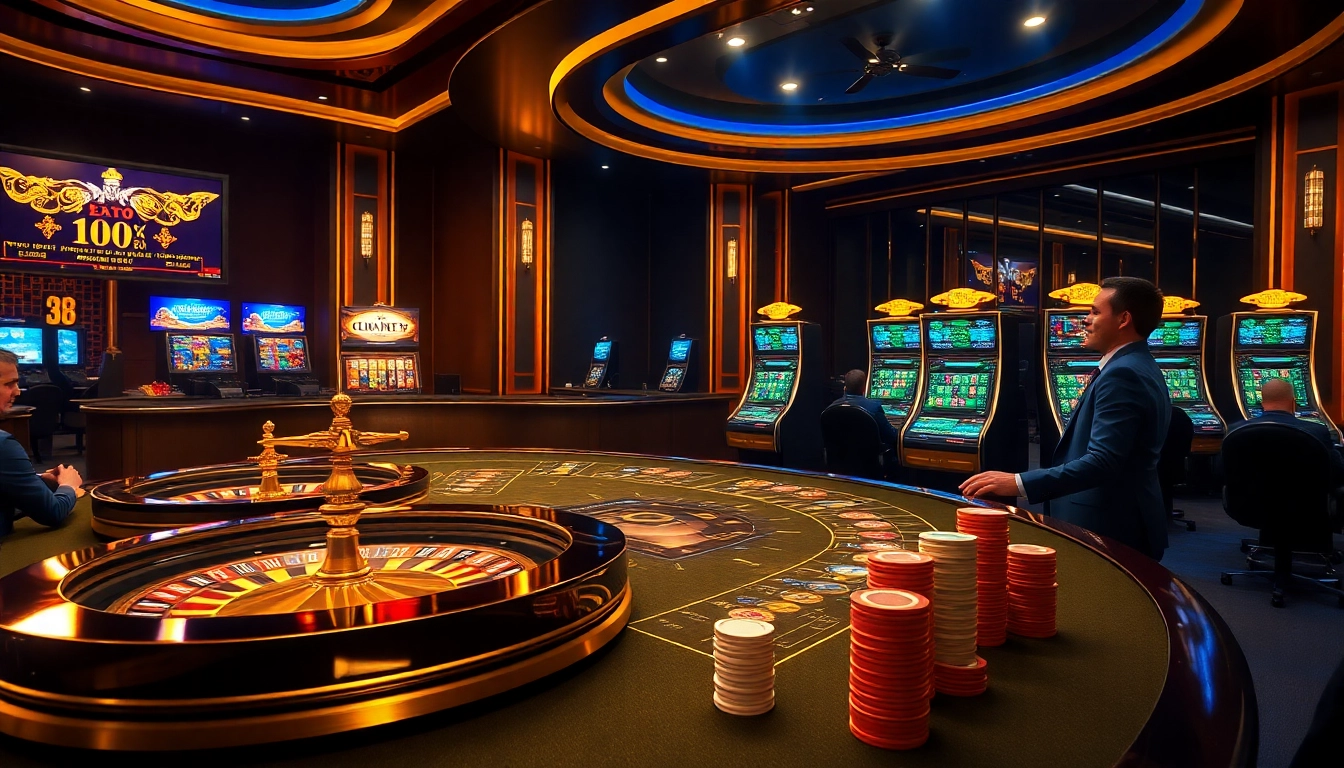 Experience the thrill of gaming at nhà cái kim88 with luxurious casino tables and vibrant slot machines.