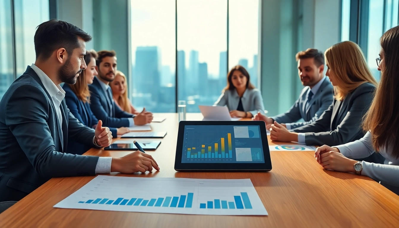Business professionals collaborating on Strategy Capture Management strategies in a modern office.