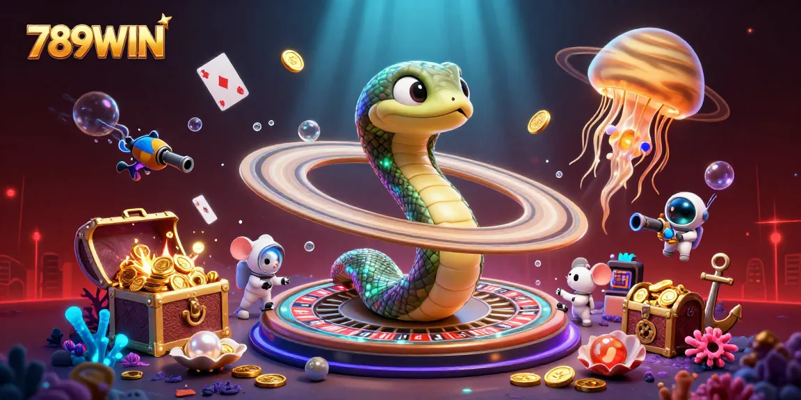 Engage with 789WIN's thrilling gaming experience through a dynamic cosmic casino illustration.