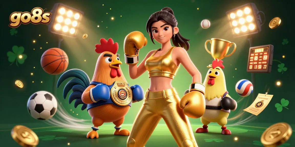 Play thrilling games at go8s, featuring dynamic sports elements and illustrative characters for an exciting gambling experience.