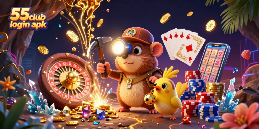 Experience the thrill of winnings with 55 club login apk in a vibrant casino setting filled with treasures.