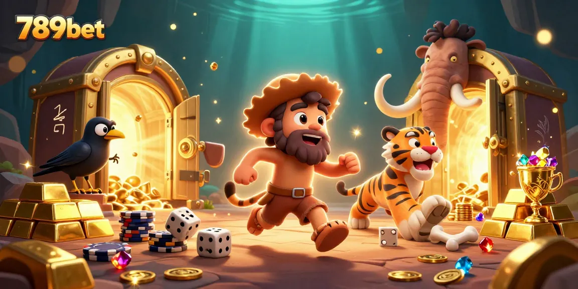 Experience thrilling gameplay with 789bet in a vibrant prehistoric casino setting filled with exciting treasures and games.