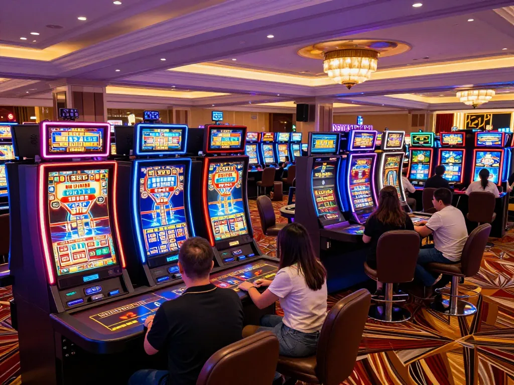 Players enjoying vibrant slot machines at xfzc168 casino, showcasing the excitement of online gaming