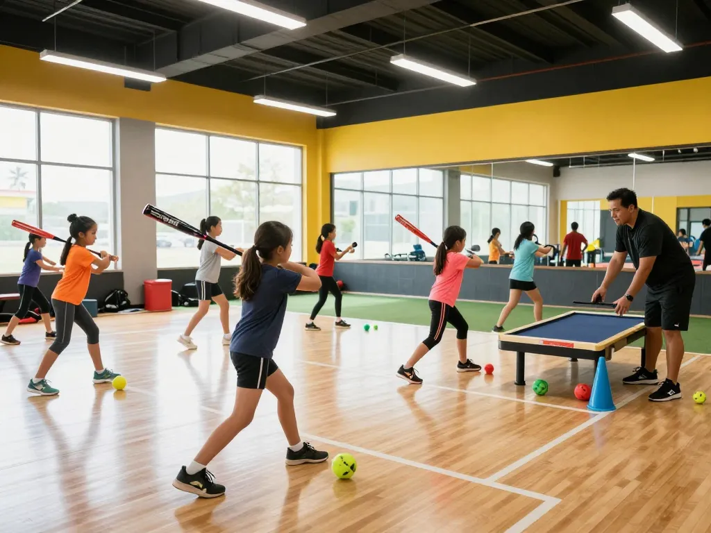 Hitclub athletes engaging in baseball training, showcasing teamwork and energetic atmosphere.