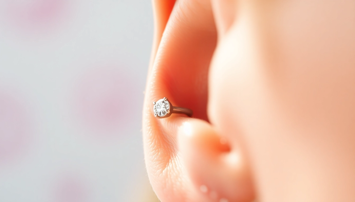 Enhance your style with a dazzling diamond cartilage piercing UK displayed in a trendy setting.