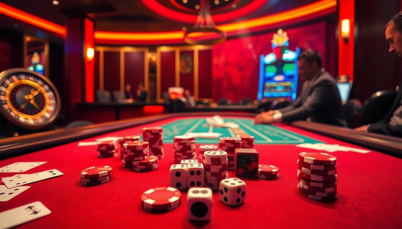 Exciting casino scene with poker action highlighting the fun88 link for online gambling enthusiasts