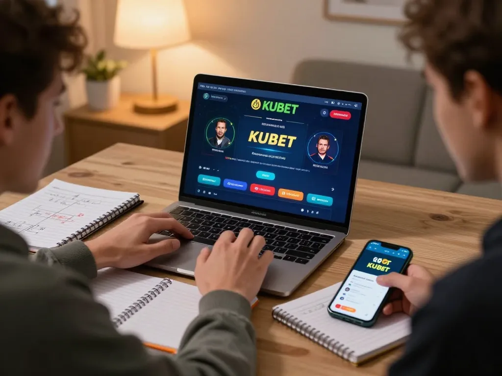 Kubet player's intense focus on poker gameplay strategy with cozy home office setup.