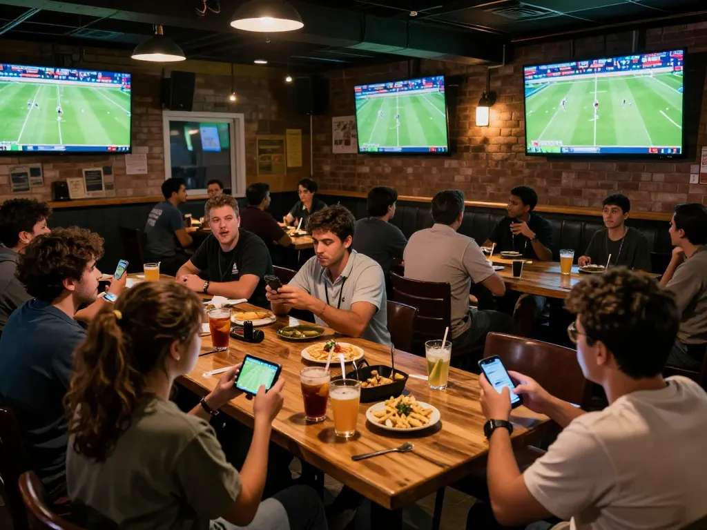 Fans engaging in soi keo nha cai while watching live sports at a lively sports bar