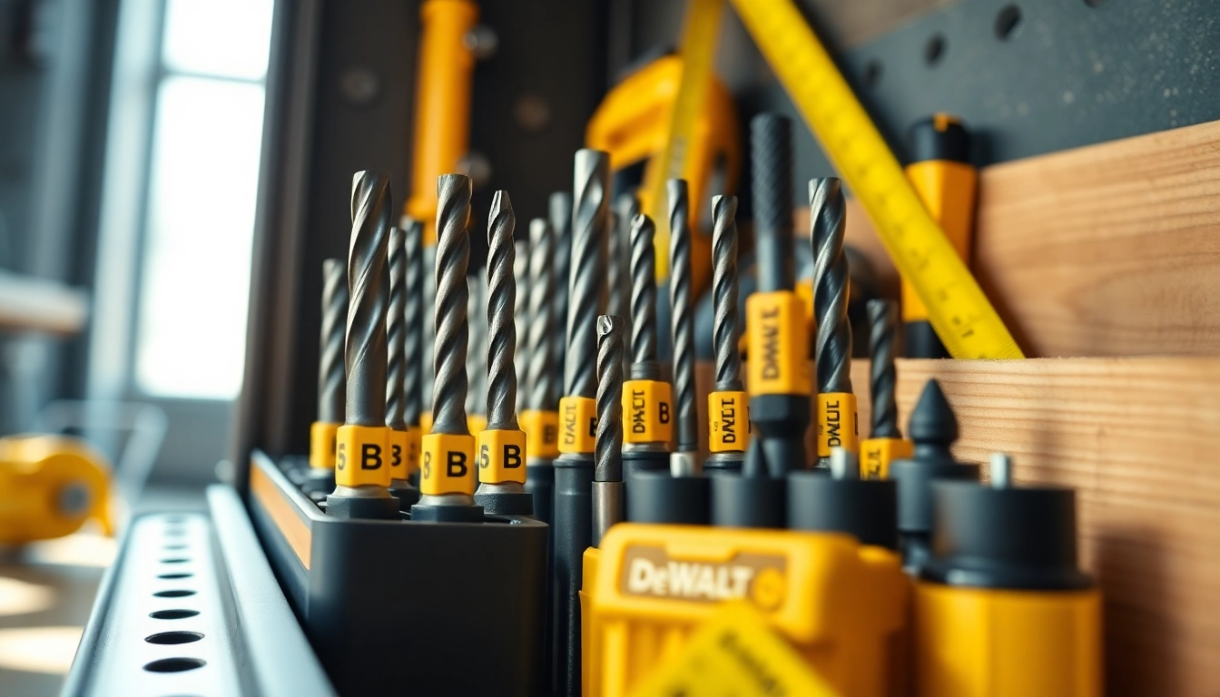 DeWalt drill bits arranged neatly in a tool chest, showcasing their quality and variety for professional projects.