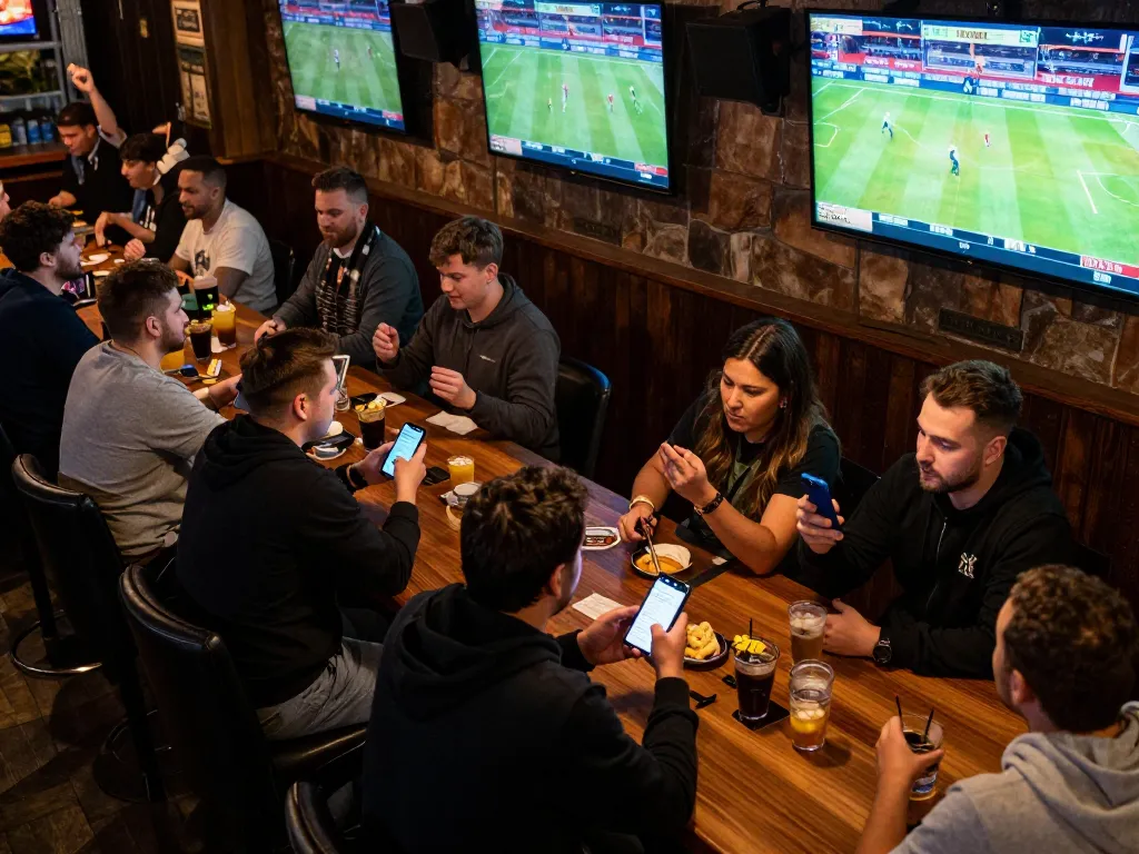 KP88 sports betting action with engaged patrons celebrating wins and placing bets