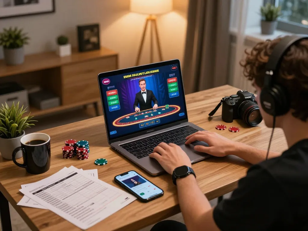 Player engaging in live blackjack online with 8kbet on laptop, showcasing a dynamic gaming experience.