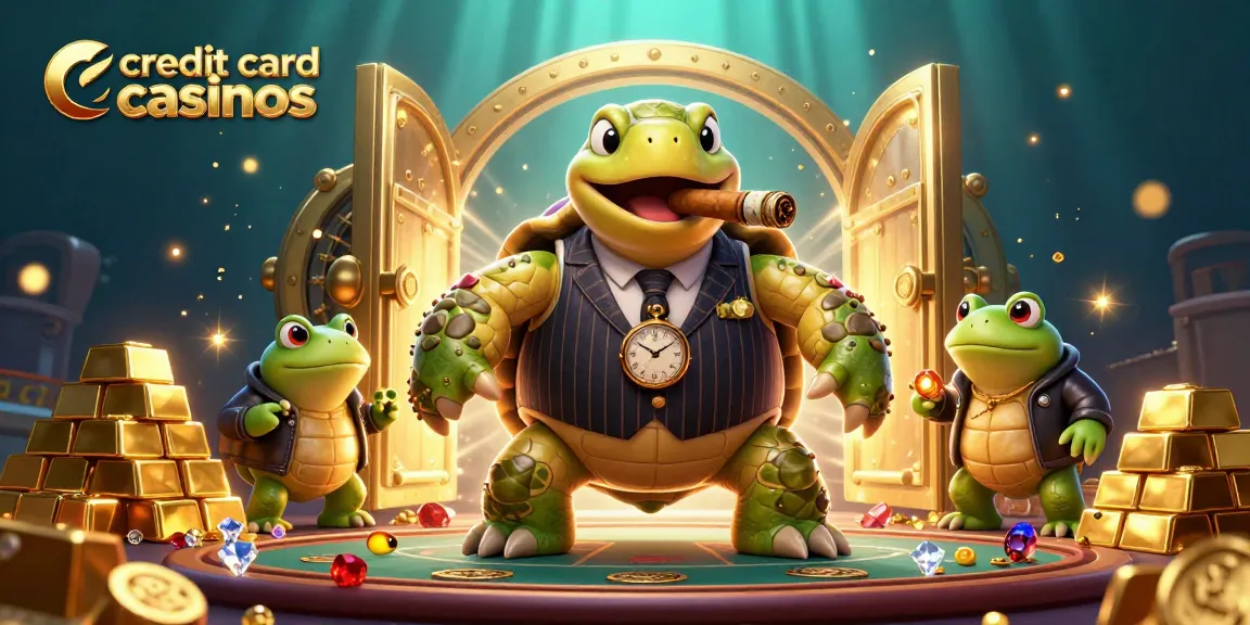 Experience the excitement of credit card casinos with a mobster turtle and bullfrog enforcers.