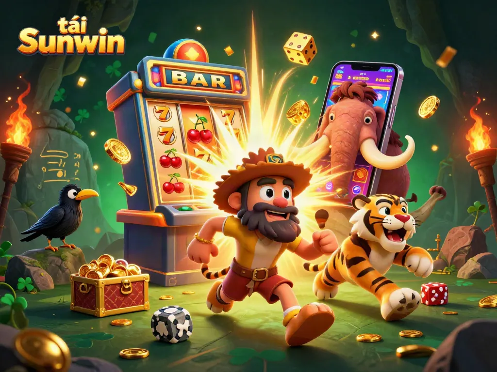 Engage in exciting gameplay with tải Sunwin featuring a caveman, sabertooth tiger, and casino elements.
