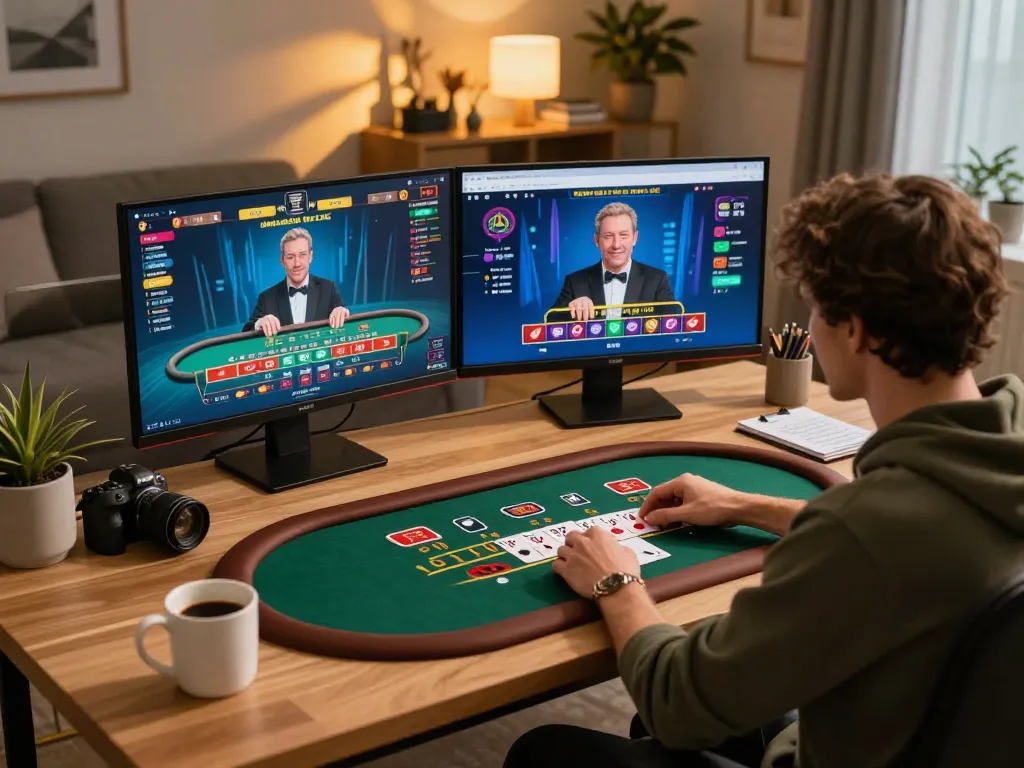 Player enjoying an interactive sc88 online blackjack game in a modern home office setting