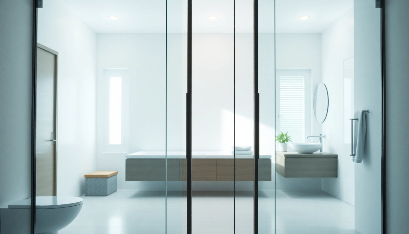 Elegant shower doors sliding open in a modern bathroom, highlighting luxury and design.