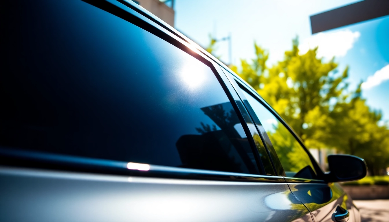 Highlighting best window tint Chattanooga TN with a sleek car in a vibrant city setting.