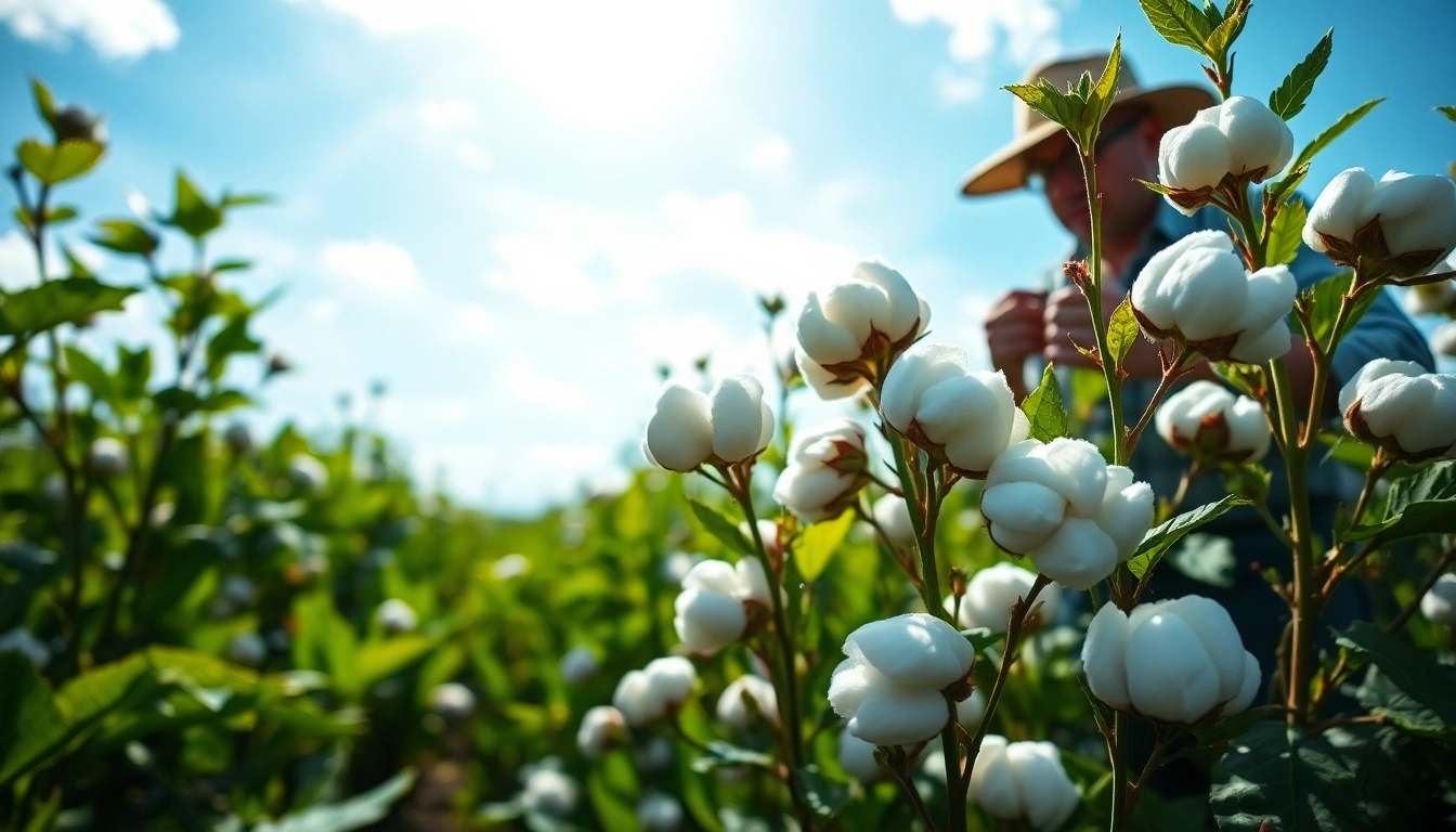 Katoenplanten met zachte bollen, gefotografeerd in een groene weide onder de zon.