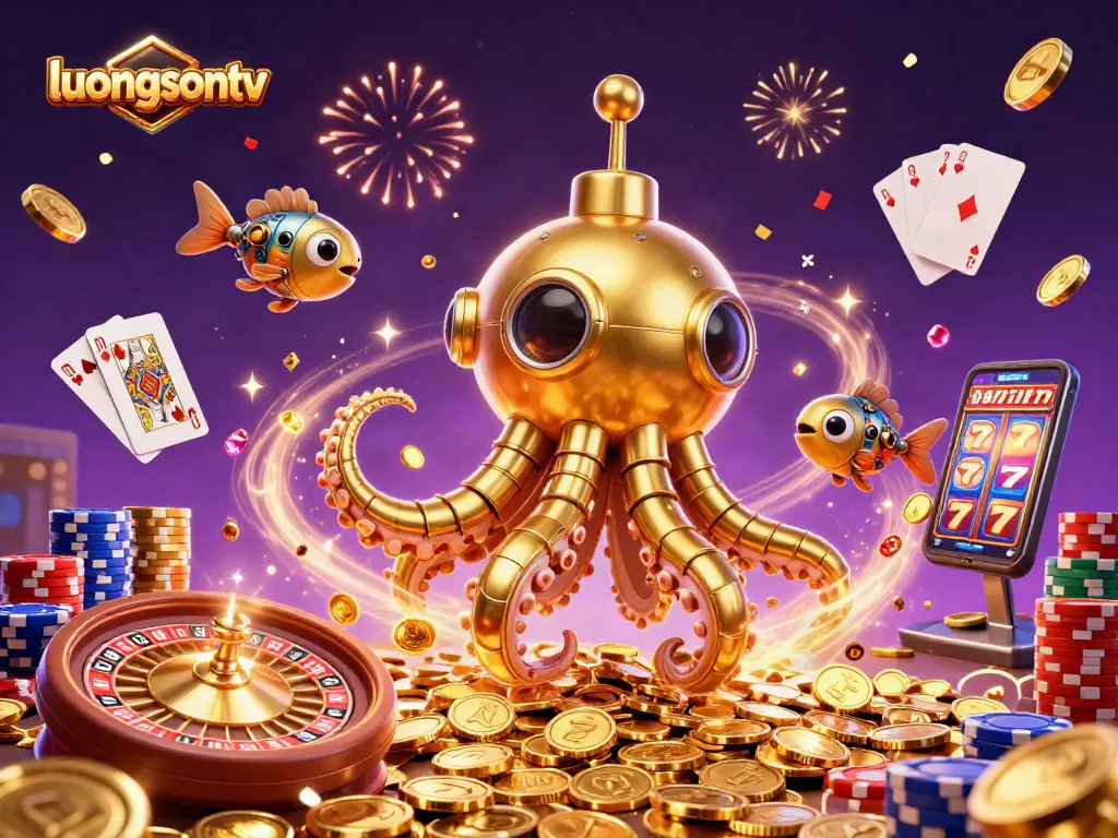 Experience thrilling gambling action with luongsontv's vibrant 3D cartoon design of a kraken submarine.