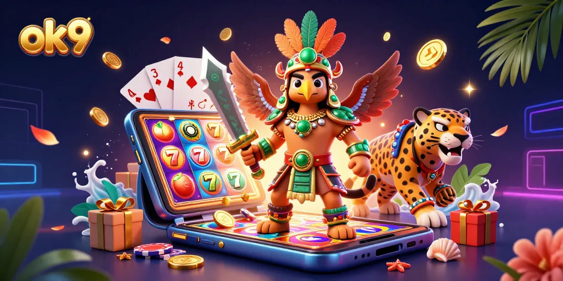 Experience thrilling gaming action with ok9, featuring Aztec warriors and dynamic slot elements.