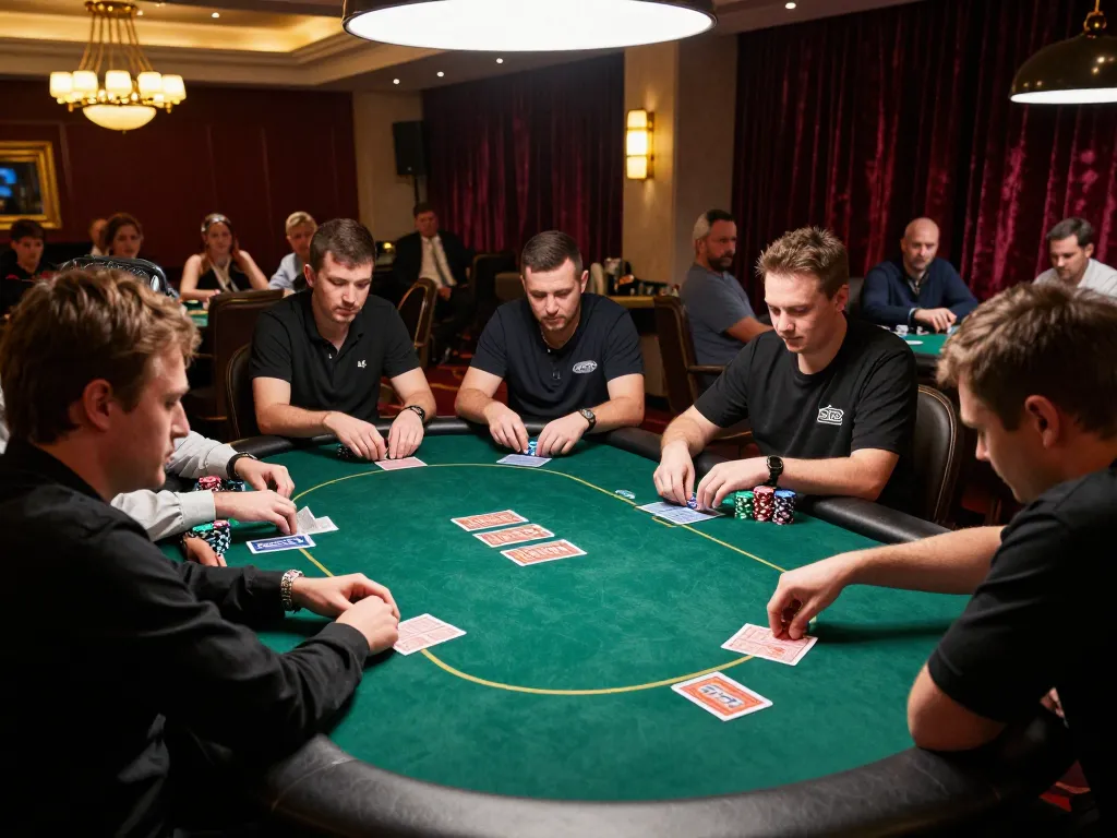 Players engaging in high-stakes poker with SC88-themed strategies in an upscale casino