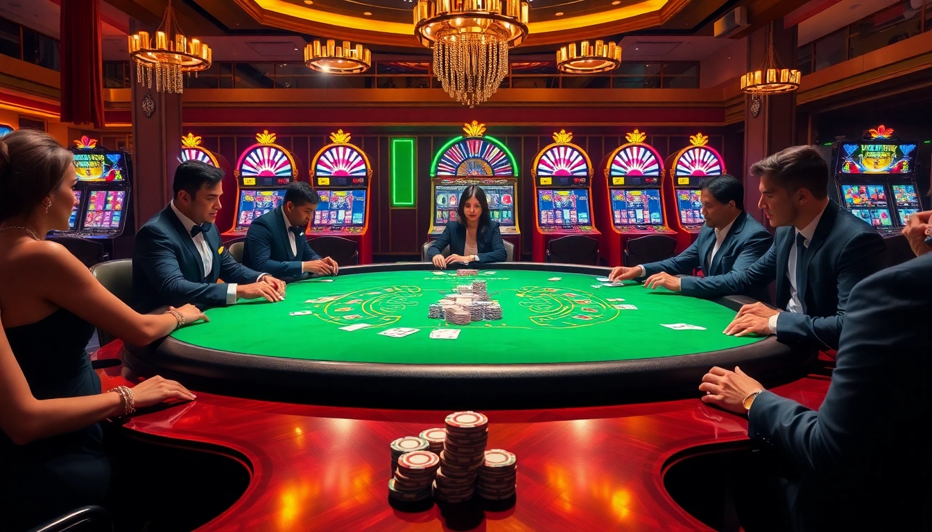 Exciting gameplay at a high-stakes poker table embodying the luxury of vipwin 777 casino.
