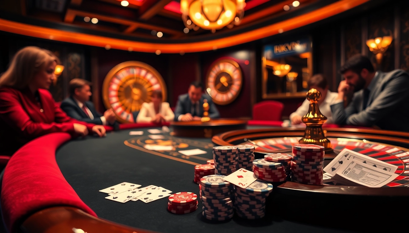 Exciting casino atmosphere featuring poker gameplay and roulette at rikvip.gb.net