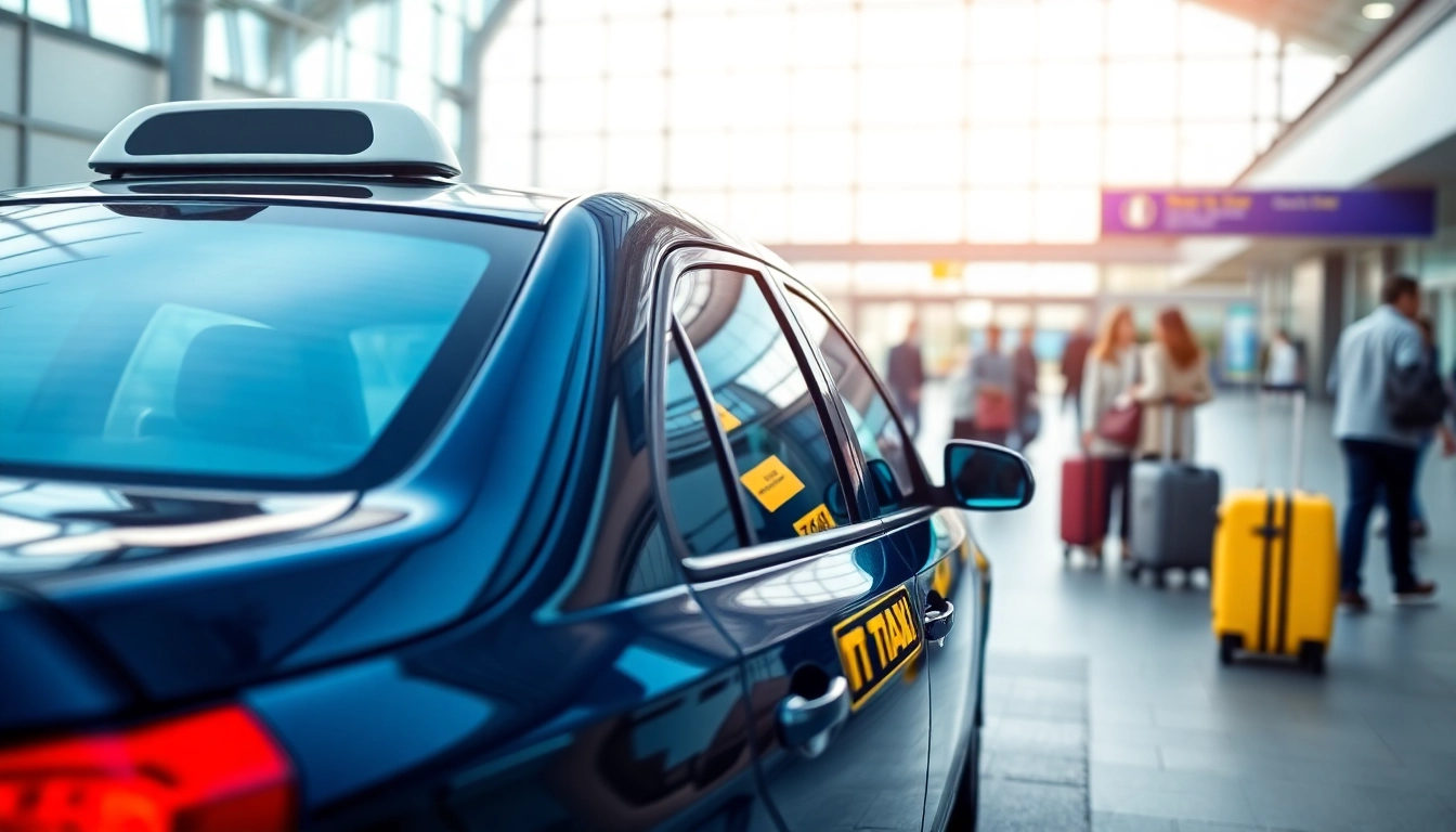 Taxi Nottingham to Heathrow Airport providing reliable transportation outside a busy terminal.