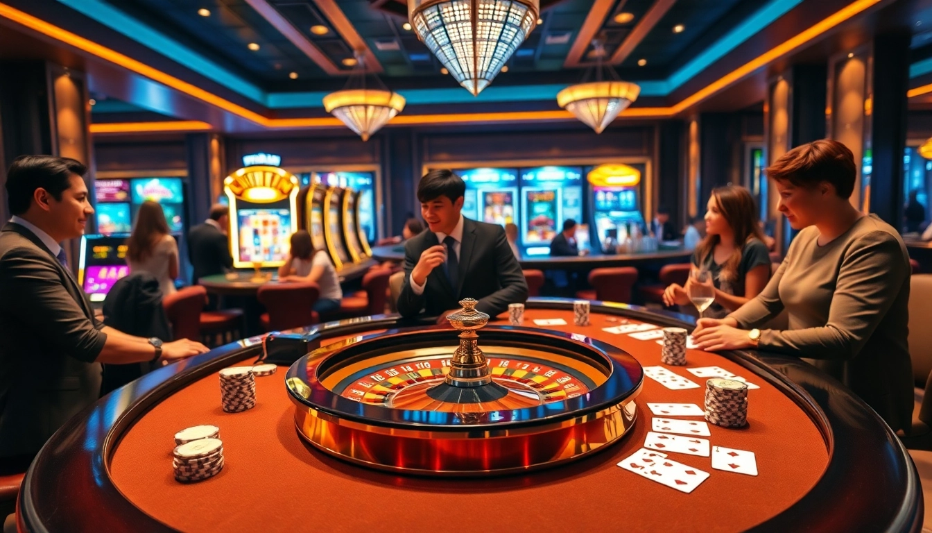 A stunning high-end casino scene showcasing the VIPWIN APP experience with poker chips and roulette tables.