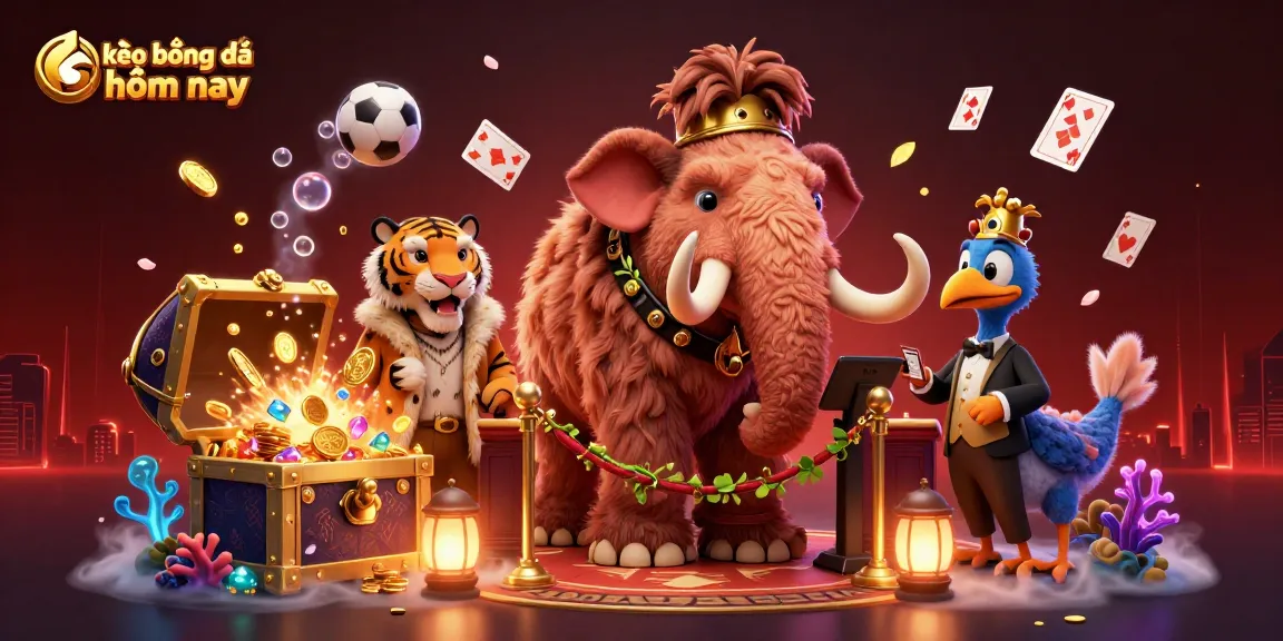 Engaging scene illustrating kèo bóng đá hôm nay featuring a woolly mammoth bouncer and sports-themed details for bettors.