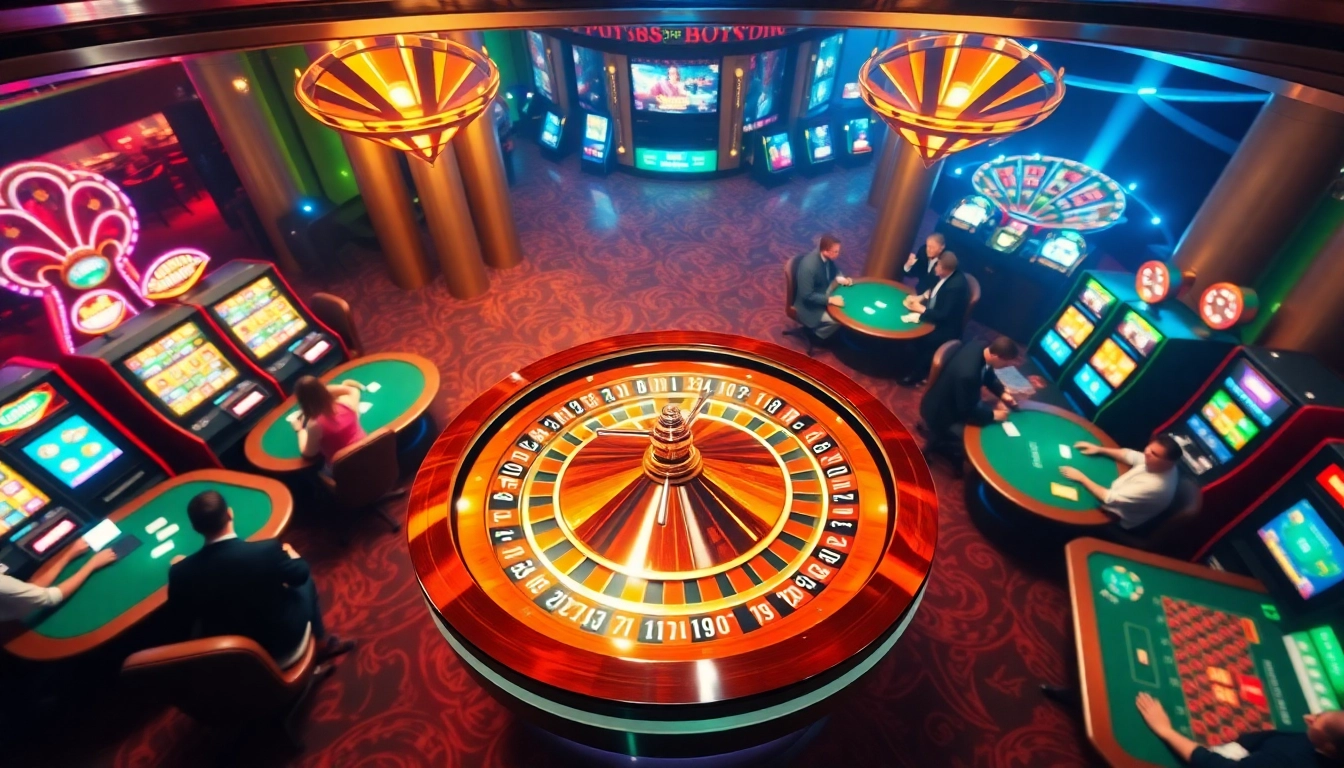 Exciting casino scene with players at blackjack and poker tables in Fun88 gambling environment from https://fun88.supply/.