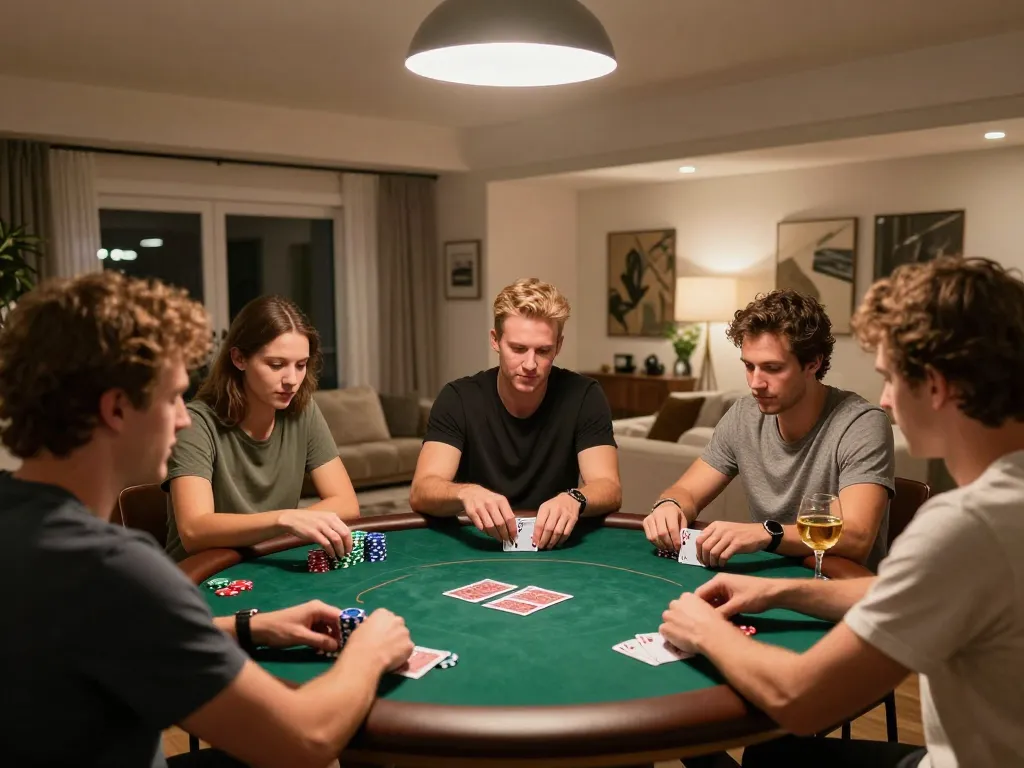 Players engaged in strategic gameplay at nhà cái debet poker night, showcasing an exciting social atmosphere.