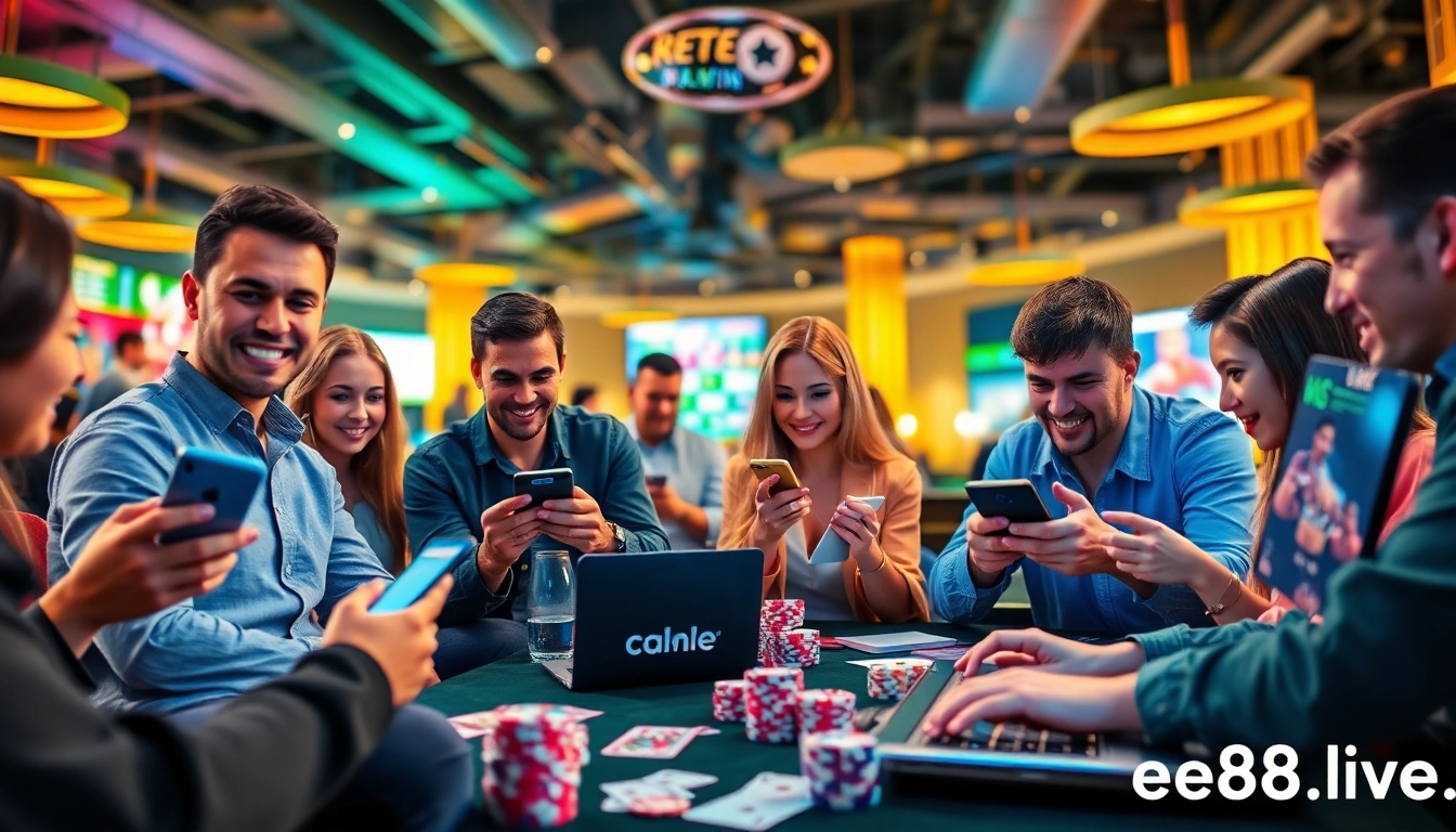 Dynamic online gaming experience at ev88win.live with diverse users enjoying casino games and sports betting.