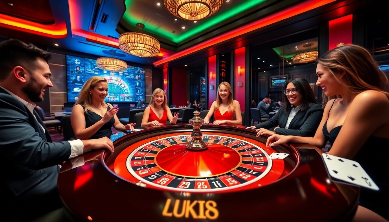 Experience thrilling online betting at okvipwin.live with joyful players engaged at a live casino game.