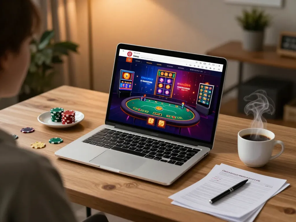 Engaged player exploring SC88 online casino interface with poker and slot games.