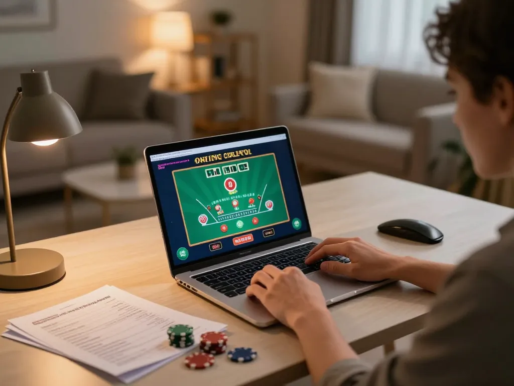 Engaging in online gambling with tr88 using a laptop for live dealer blackjack.