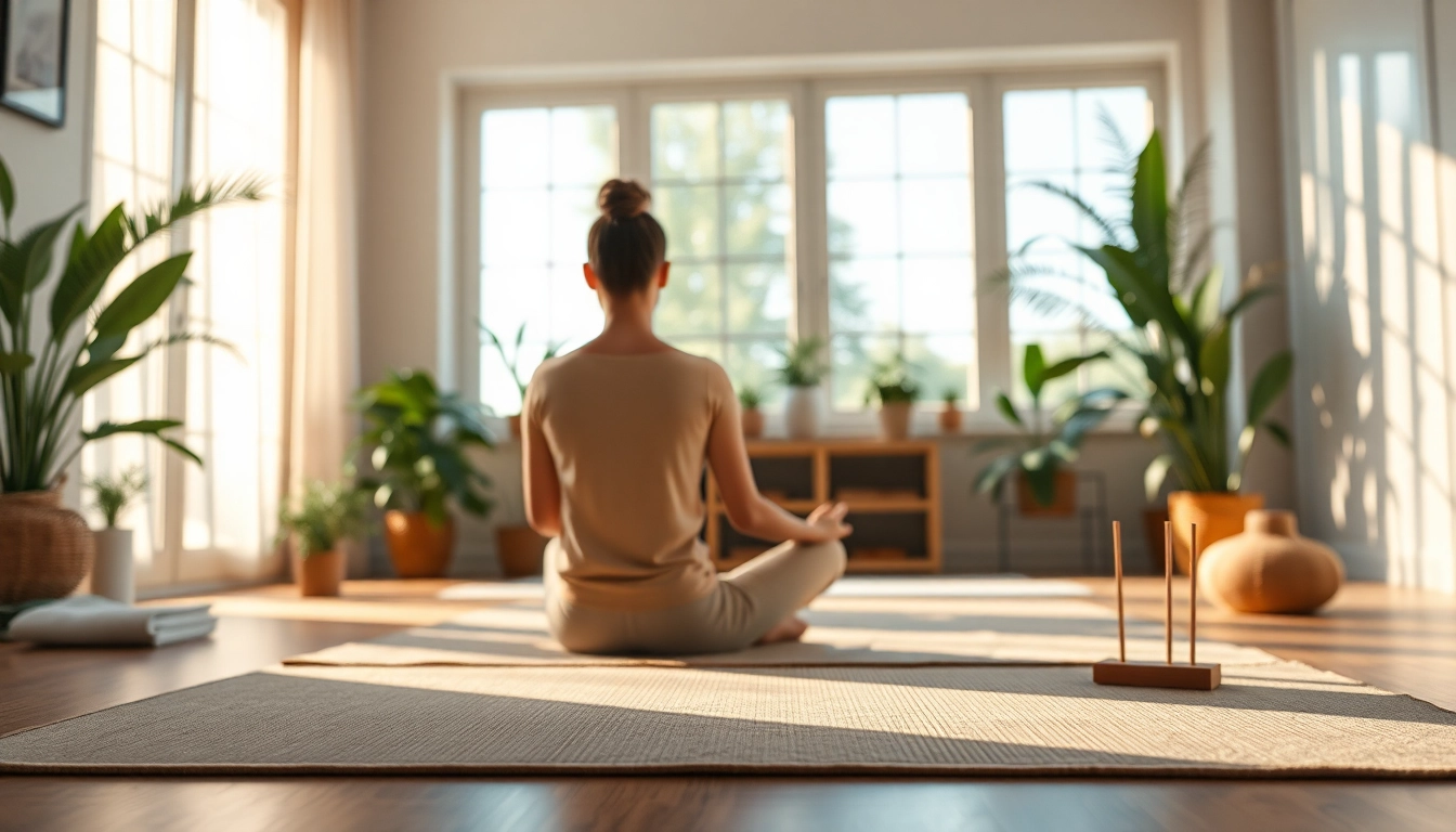 Enhance mental wellness with a person meditating in a tranquil, nature-filled environment.