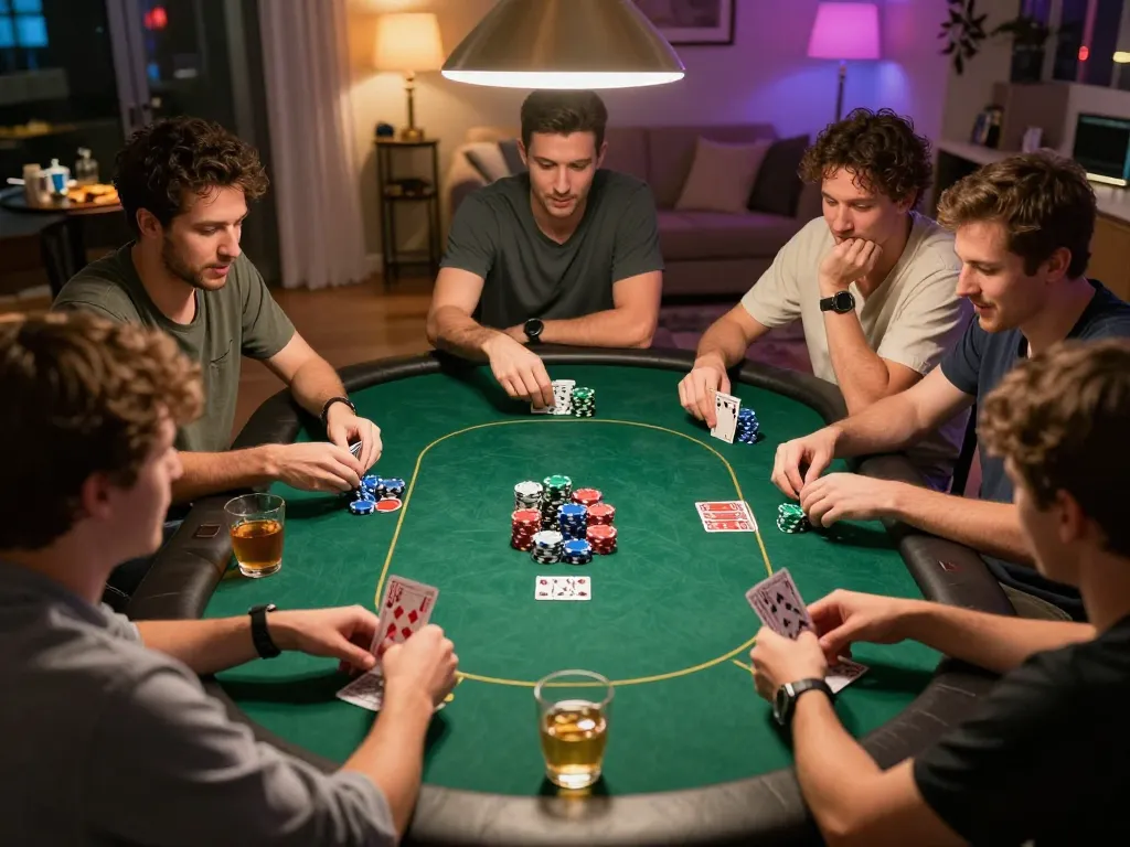 Players enjoying a thrilling poker game at home, utilizing tg88 strategies for winning hand analysis.