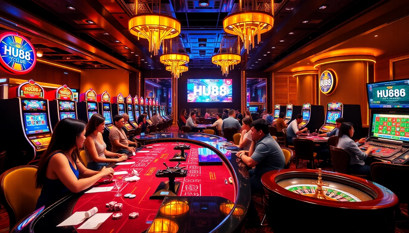 Engaging scene at HU88 CLUB showcasing vibrant casino gaming experience with players at tables.