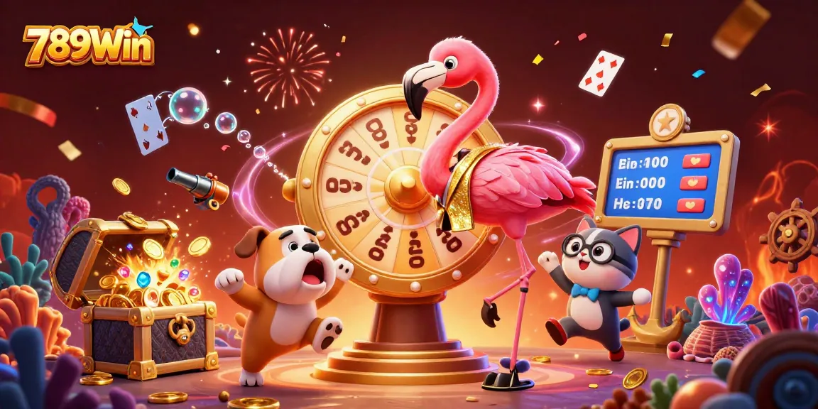 Experience thrilling wins at 789Win with a vibrant casino-themed digital illustration.